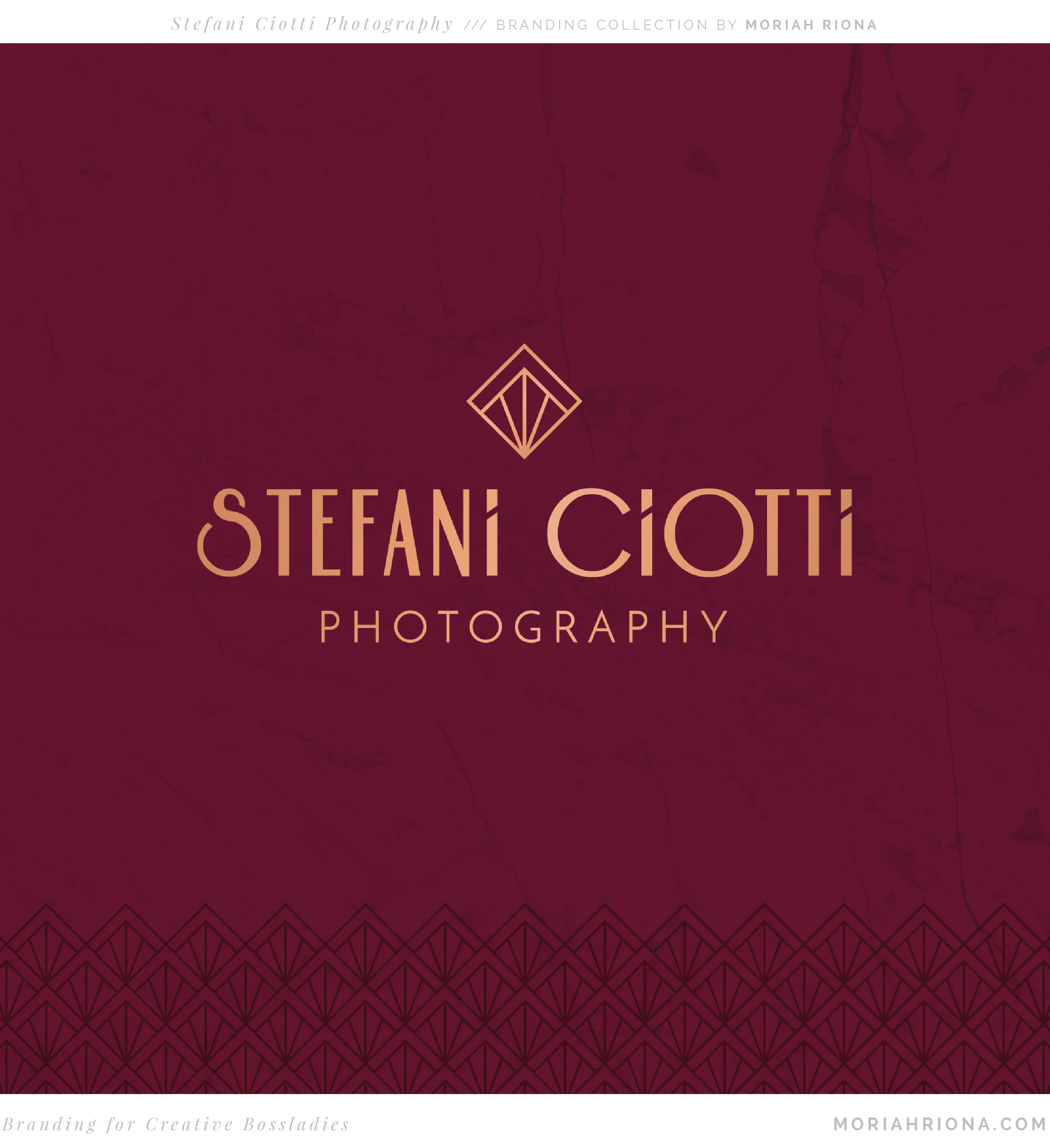 Branding for photographers - custom brand for Orange County wedding photographer, Stefani Ciotti. Burgundy, purple and copper brand palette. Art deco inspired. New logo.