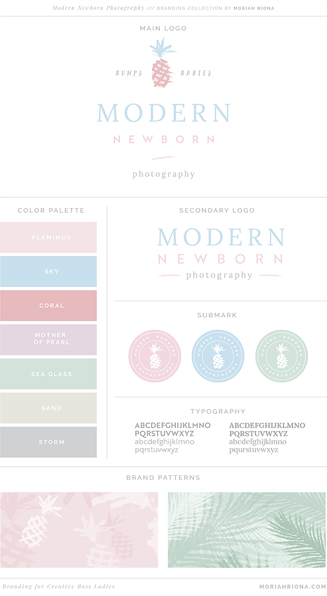 Fun beach inspired logo and branding for luxury newborn and maternity photographer. Soft pastel color palette and hand sketched logo. Branding for photographers, logo for photographer, rebrand for newborn photographer, brand colors and mood board #branding #logo #moodboard #brandcolors #rebrand #photographer #photobiz #bossbabe